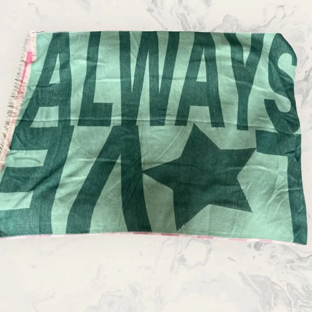 NWT BP. Bundle Blanket Scarf Wrap Word Play Pastel Green/Pink /Oversize/Love quo
